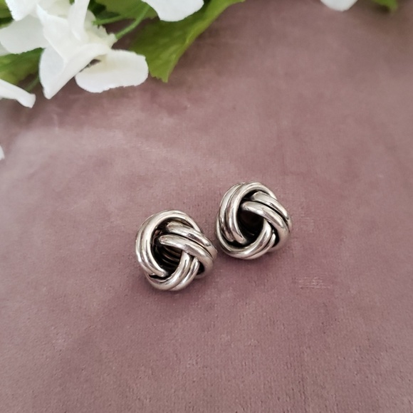 Minimal Silver Knot Earrings - Picture 1 of 3